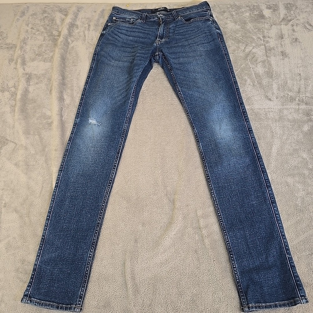 Hollister Jeans Mens 32x32‎ Blue Distressed Stacked Skinny Casual Normcore